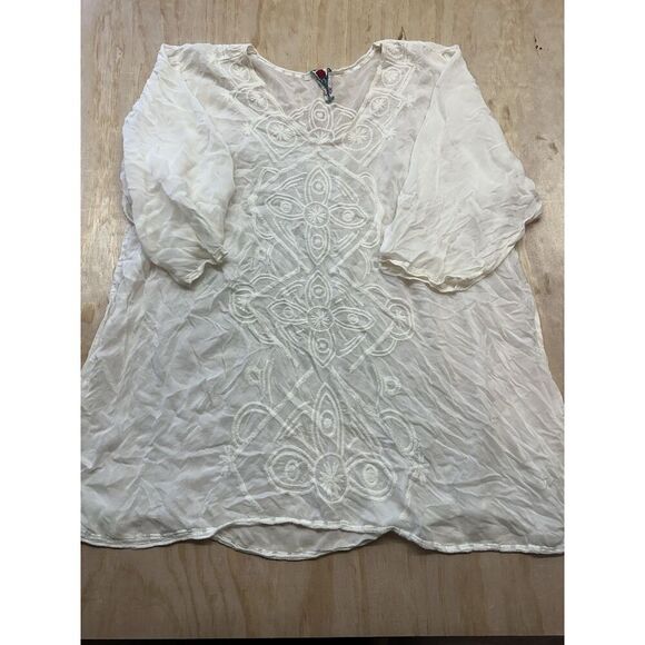 Johnny Was Ivory Tunic Top Blouse Rayon-No Size Tag-measures Like Large- - Picture 1 of 13